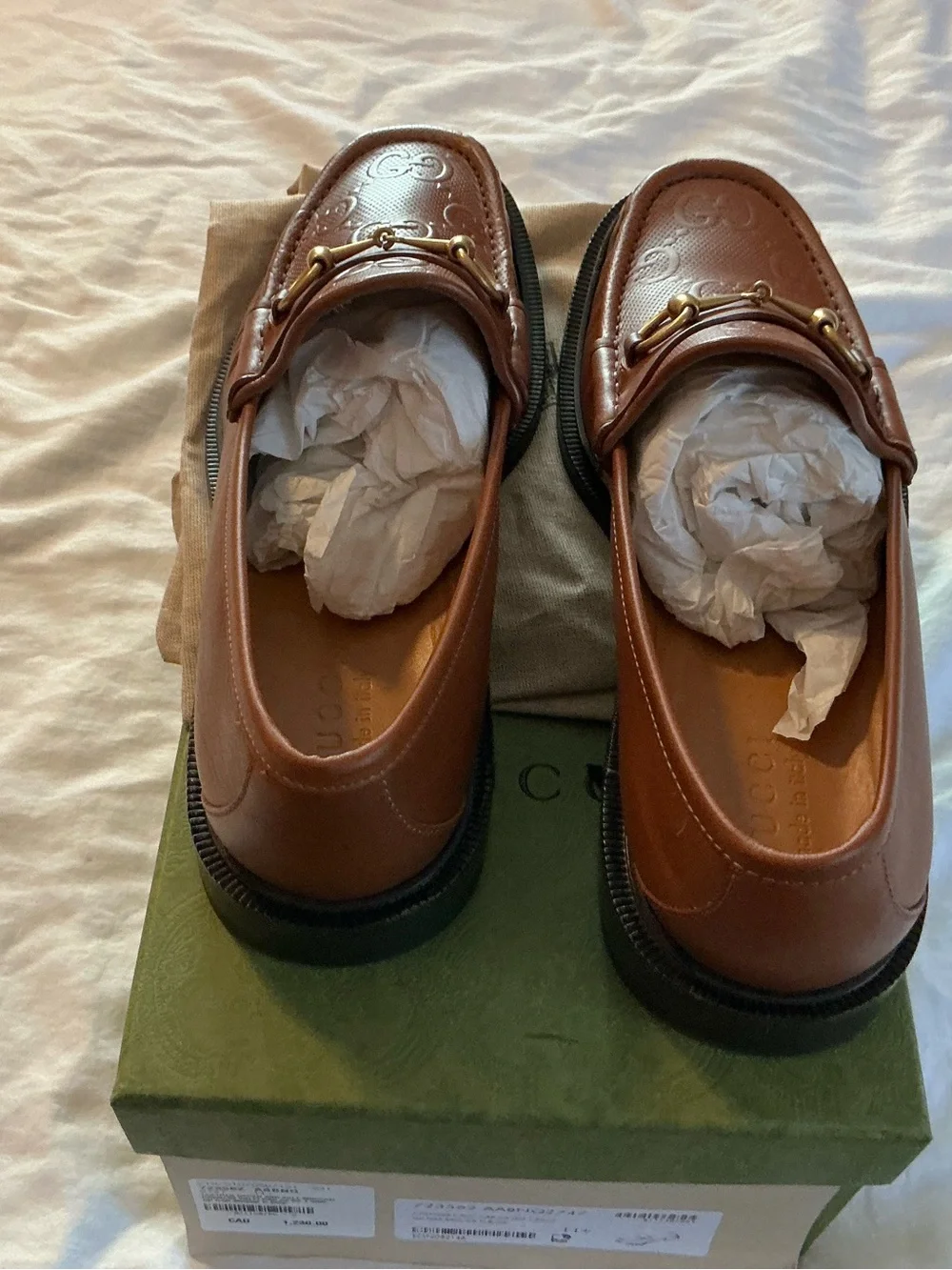 Gucci Brown Leather Horsebit Embossed Slip-On Loafers